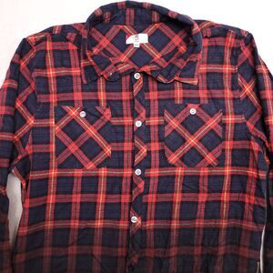 DH Tartan Flannel Casual Long Sleeve Button Up Shirt Mens Size XL Red Blue